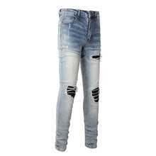 Cargar imagen en el visor de la galería, Men's High Street Slim Fit Casual Washed Vintage Jeans Wholesale Ripped Distressed Damage Patch Denim Pants for Summer
