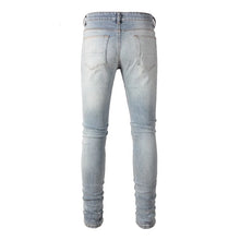 Cargar imagen en el visor de la galería, Men's High Street Slim Fit Casual Washed Vintage Jeans Wholesale Ripped Distressed Damage Patch Denim Pants for Summer
