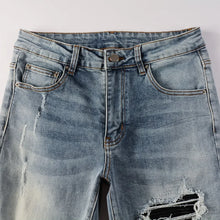Cargar imagen en el visor de la galería, Men's High Street Slim Fit Casual Washed Vintage Jeans Wholesale Ripped Distressed Damage Patch Denim Pants for Summer
