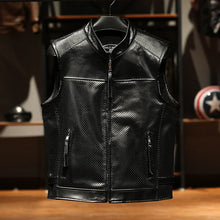Cargar imagen en el visor de la galería, Summer Plus Size Derma Mesh Real Leather Waistcoat Male Outer Wear Casual Cowhide Motorcycle Sleeveless Jacket Vests
