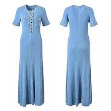 Cargar imagen en el visor de la galería, Wholesale Clothing Summer Women's New Fashion Round-neck Single-breasted Knitted Short-sleeve Dress
