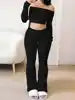 Cargar imagen en el visor de la galería, Women 2026 Summer New Off Shoulder Long Sleeve Solid Slim Fit Top Long Trousers Two Piece Set Casual
