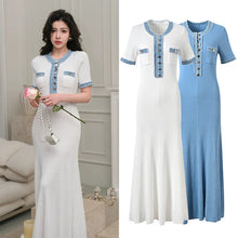 Cargar imagen en el visor de la galería, Wholesale Clothing Summer Women's New Fashion Round-neck Single-breasted Knitted Short-sleeve Dress
