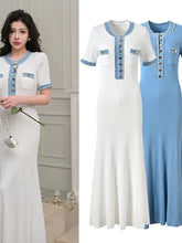 Cargar imagen en el visor de la galería, Wholesale Clothing Summer Women's New Fashion Round-neck Single-breasted Knitted Short-sleeve Dress
