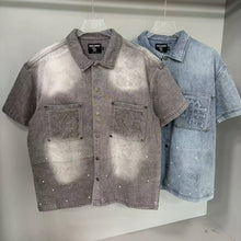 Cargar imagen en el visor de la galería, Camisa Denim Vintage Unisex | MIXED EMOTION Manga Corta Casual
