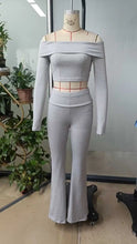 Cargar imagen en el visor de la galería, Women 2026 Summer New Off Shoulder Long Sleeve Solid Slim Fit Top Long Trousers Two Piece Set Casual
