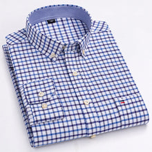 Cargar imagen en el visor de la galería, Men's 100% Cotton Smart Casual Shirt Long Sleeve Plaid Oxford Casual Solid Color Print Regular Fit Dress Shirt Oversized  6XL
