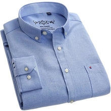 Cargar imagen en el visor de la galería, Men's 100% Cotton Smart Casual Shirt Long Sleeve Plaid Oxford Casual Solid Color Print Regular Fit Dress Shirt Oversized  6XL

