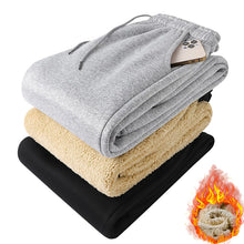 Cargar imagen en el visor de la galería, Pants for men in autumn and winter, thickened with fleece for outerwear, casual pants, warm lamb wool sports sweatpants
