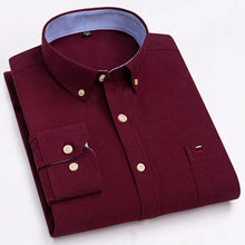 Cargar imagen en el visor de la galería, Men's 100% Cotton Smart Casual Shirt Long Sleeve Plaid Oxford Casual Solid Color Print Regular Fit Dress Shirt Oversized  6XL

