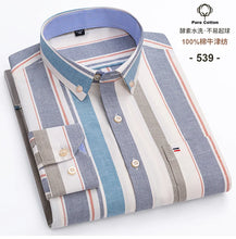 Cargar imagen en el visor de la galería, Men's 100% Cotton Smart Casual Shirt Long Sleeve Plaid Oxford Casual Solid Color Print Regular Fit Dress Shirt Oversized  6XL
