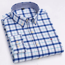 Cargar imagen en el visor de la galería, Men's 100% Cotton Smart Casual Shirt Long Sleeve Plaid Oxford Casual Solid Color Print Regular Fit Dress Shirt Oversized  6XL
