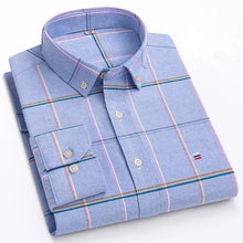 Cargar imagen en el visor de la galería, Men's 100% Cotton Smart Casual Shirt Long Sleeve Plaid Oxford Casual Solid Color Print Regular Fit Dress Shirt Oversized  6XL
