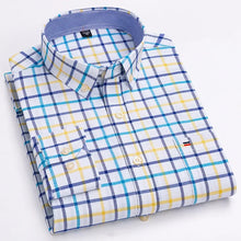 Cargar imagen en el visor de la galería, Men's 100% Cotton Smart Casual Shirt Long Sleeve Plaid Oxford Casual Solid Color Print Regular Fit Dress Shirt Oversized  6XL
