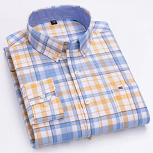Cargar imagen en el visor de la galería, Men's 100% Cotton Smart Casual Shirt Long Sleeve Plaid Oxford Casual Solid Color Print Regular Fit Dress Shirt Oversized  6XL
