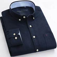 Cargar imagen en el visor de la galería, Men's 100% Cotton Smart Casual Shirt Long Sleeve Plaid Oxford Casual Solid Color Print Regular Fit Dress Shirt Oversized  6XL
