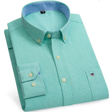Cargar imagen en el visor de la galería, Men's 100% Cotton Smart Casual Shirt Long Sleeve Plaid Oxford Casual Solid Color Print Regular Fit Dress Shirt Oversized  6XL
