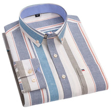 Cargar imagen en el visor de la galería, Men's 100% Cotton Smart Casual Shirt Long Sleeve Plaid Oxford Casual Solid Color Print Regular Fit Dress Shirt Oversized  6XL
