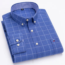 Cargar imagen en el visor de la galería, Men's 100% Cotton Smart Casual Shirt Long Sleeve Plaid Oxford Casual Solid Color Print Regular Fit Dress Shirt Oversized  6XL
