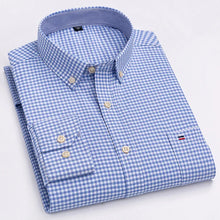 Cargar imagen en el visor de la galería, Men's 100% Cotton Smart Casual Shirt Long Sleeve Plaid Oxford Casual Solid Color Print Regular Fit Dress Shirt Oversized  6XL
