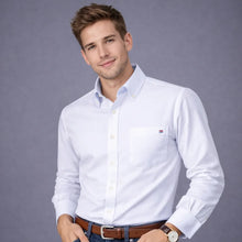 Cargar imagen en el visor de la galería, Men's 100% Cotton Smart Casual Shirt Long Sleeve Plaid Oxford Casual Solid Color Print Regular Fit Dress Shirt Oversized  6XL
