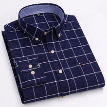 Cargar imagen en el visor de la galería, Men's 100% Cotton Smart Casual Shirt Long Sleeve Plaid Oxford Casual Solid Color Print Regular Fit Dress Shirt Oversized  6XL
