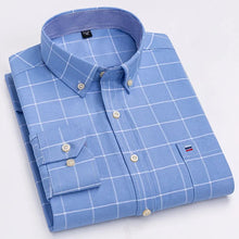 Cargar imagen en el visor de la galería, Men's 100% Cotton Smart Casual Shirt Long Sleeve Plaid Oxford Casual Solid Color Print Regular Fit Dress Shirt Oversized  6XL
