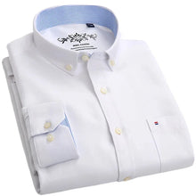 Cargar imagen en el visor de la galería, Men's 100% Cotton Smart Casual Shirt Long Sleeve Plaid Oxford Casual Solid Color Print Regular Fit Dress Shirt Oversized  6XL
