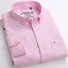 Cargar imagen en el visor de la galería, Men's 100% Cotton Smart Casual Shirt Long Sleeve Plaid Oxford Casual Solid Color Print Regular Fit Dress Shirt Oversized  6XL
