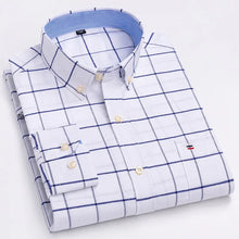 Cargar imagen en el visor de la galería, Men's 100% Cotton Smart Casual Shirt Long Sleeve Plaid Oxford Casual Solid Color Print Regular Fit Dress Shirt Oversized  6XL
