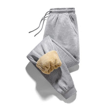 Cargar imagen en el visor de la galería, Pants for men in autumn and winter, thickened with fleece for outerwear, casual pants, warm lamb wool sports sweatpants
