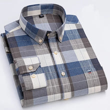 Cargar imagen en el visor de la galería, Men's 100% Cotton Smart Casual Shirt Long Sleeve Plaid Oxford Casual Solid Color Print Regular Fit Dress Shirt Oversized  6XL
