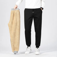 Cargar imagen en el visor de la galería, Pants for men in autumn and winter, thickened with fleece for outerwear, casual pants, warm lamb wool sports sweatpants

