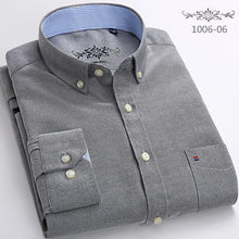Cargar imagen en el visor de la galería, Men's 100% Cotton Smart Casual Shirt Long Sleeve Plaid Oxford Casual Solid Color Print Regular Fit Dress Shirt Oversized  6XL
